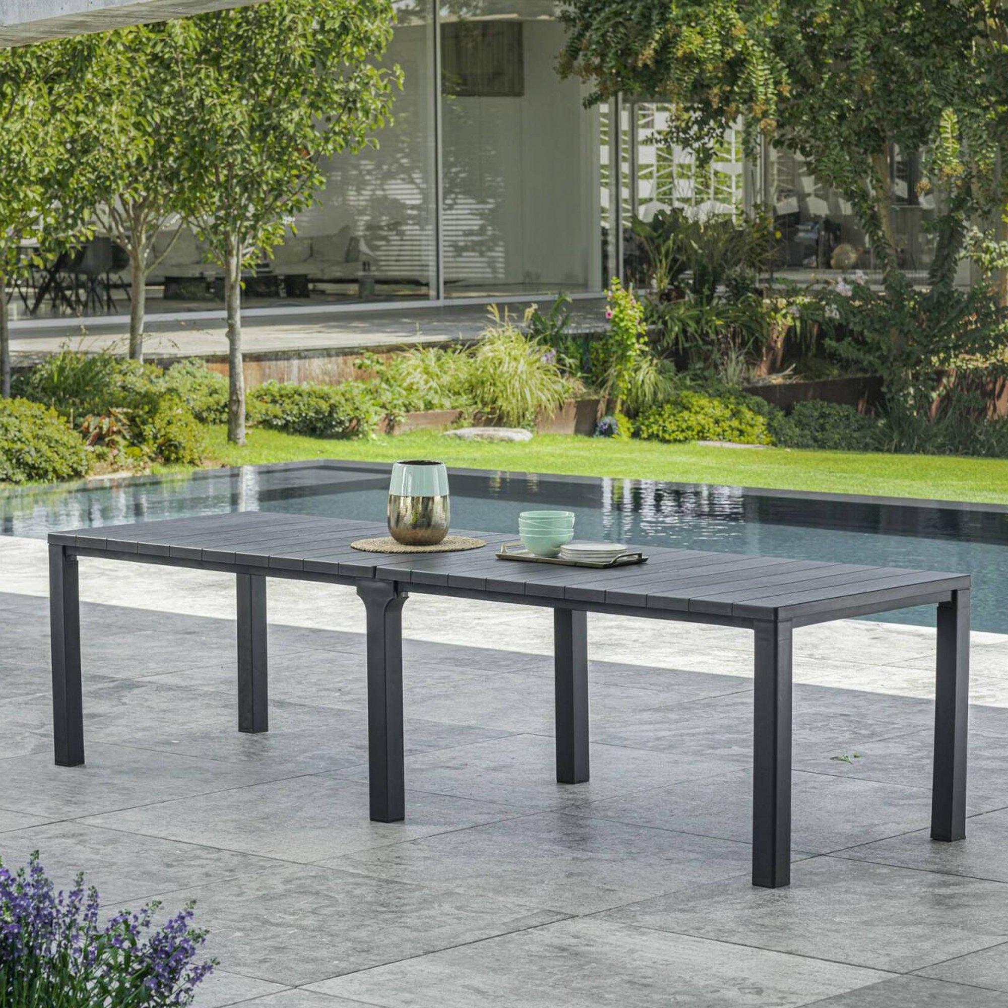 Dmora Gartentisch Brossard 294x90x75h cm Anthrazit Schwarz, 12 Plätze, Mehrfach-Verlängerungsmechanismus