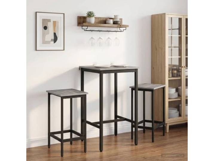 TUERYAFEK Bartisch Holzwerkstoff Sonoma-Grau 52x52x110 cm mit Stahlrahmen Verzinkter Stahlrahmen, verstellbare Füße, einfache Montage, modernes Design, rechteckige Form