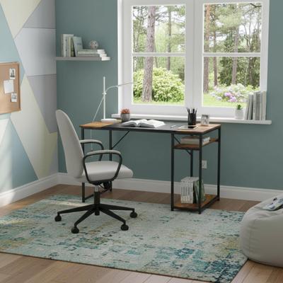 Homylin Computer Desk with 2-Tier Side Shelves, Black Brown Writing Desk with Metal Frame