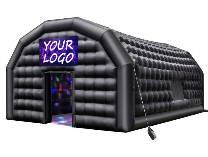 Tente de réception gonflable VEVOR 9x6x4 m\, tente cube pour discothèque\, pavillon tente de mariage avec soufflerie 1100 W\, sac de sable\, 2 fenêtres pour événements\, anniversaire\, mariage\, noir