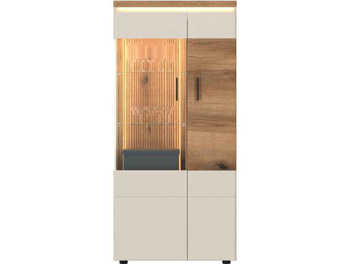 Livetastic Vitrine, Eichefarben, Kaschmir, Kunststoff, 5 Fächer, 75x160.5x35.6 cm, Esszimmer, Vitrinen, Vitrinenschränke