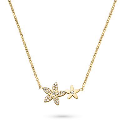 Kette mit Anhänger TAMARIS "Schmuck Edelstahl Halskette The new Glitter Flower, Blüten-Optik", gelbgoldfarben, kristallweiß, Halsketten, Damen, Edelstahl, L: 45 B: 1,4mm, mit Zirkonia (synth.), B:1,4mm