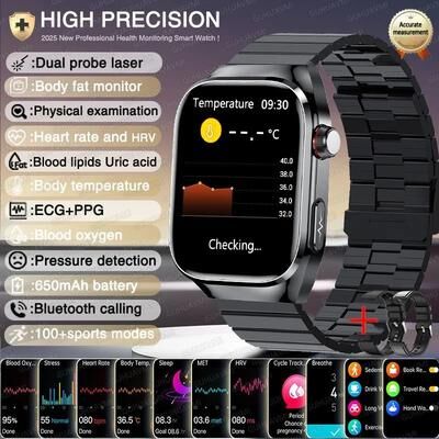 Uplifted Finds 2026 AI Laser Diagnosis Smartwatch   ECG+PPG Metabolic Health Tracker   Executive Uric Acid & Blood Lipid System black Steel B 2a