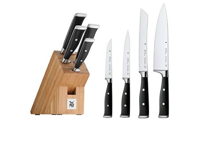 WMF Grand Class Messerblock mit Messerset 5teilig, Made in Germany, 4 Messer geschmiedet, Bambus-Block, Performance Cut