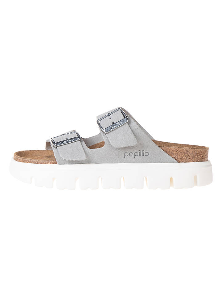 Birkenstock Leder-Pantoletten "Arizona Chunky" in Grau - 37