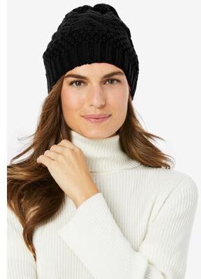 Women's Cable Knit Hat by Accessories For All in Black