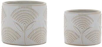 Porcelain Floral Patterned Planter Set of 2 by Melrose in White Beige (Size ONE SIZE)