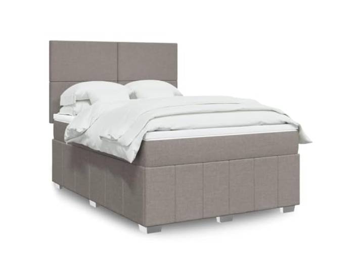 KGTKGTYER Boxspringbett 140x190 cm Taschenfederkernmatratze Taupe Stoff Inklusive Topper, Höhenverstellbares Kopfteil, Robuster Holzrahmen