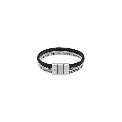 Armband CALVIN KLEIN "CK MERGE", schwarz (edelstahlfarben, schwarz), Armbänder, Herren, 20cm, Edelstahl Leder, Edelstahl, Leder, Armband