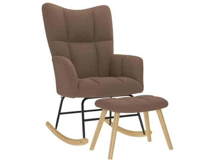 NLQMSU Schaukelstuhl mit Fußstütze, Braun Weicher Polyesterstoff, Rahmen aus Holz und Metall, gepolsterte Rückenlehne, zusätzlicher Sitz