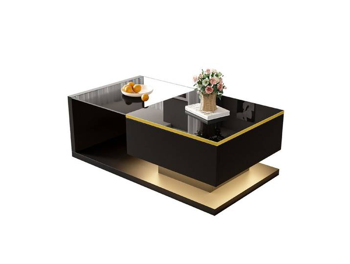 OKWISH Couchtisch Hochglanz (Satztisch, Wohnzimmertisch, Beistelltisch, 1-St., Funktionales Möbelstück), mit Glas und LED-Effekt