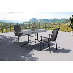 KETTLER BasicPlus Pro Balkon-Set, anthrazit, Aluminium/Textilene/Kettalux, 140 x 95 cm Tisch, 2 Stapelsessel