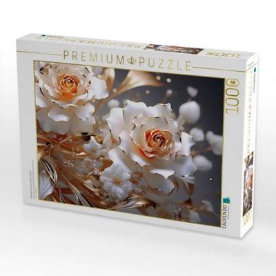 CALVENDO Puzzle Elegante Rosen in weiß und gold | 1000 Teile Lege-Größe 64x48cm Foto-Puzzle für glückliche Stunden