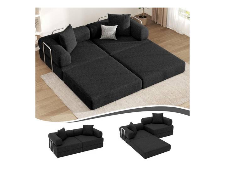 LuxusKollektion Schlafsofa Schlafsofa 199cm Klappmatratze Futon Federkernlos Schwarz Zweisitzer