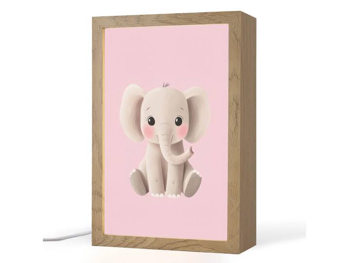 OnlyWow Nachttischlampe - Elefant - Baby - Rosa - Cartoon - 20x30 cm, Holzwerkstoff, Rechteckig, LED integriert, 20x30x8 cm, Lampen & Leuchten, Innenbeleuchtung, Nachtlicht