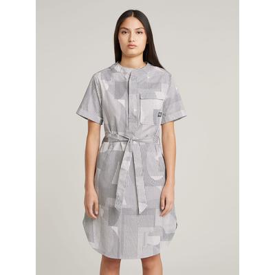 Bodykleid G-STAR "Belted Dress Side Slits", Damen, Gr. S, Normalgrößen, grau (petrol raw lines), Obermaterial: 80% Baumwolle, 20% Baumwolle, Kleider