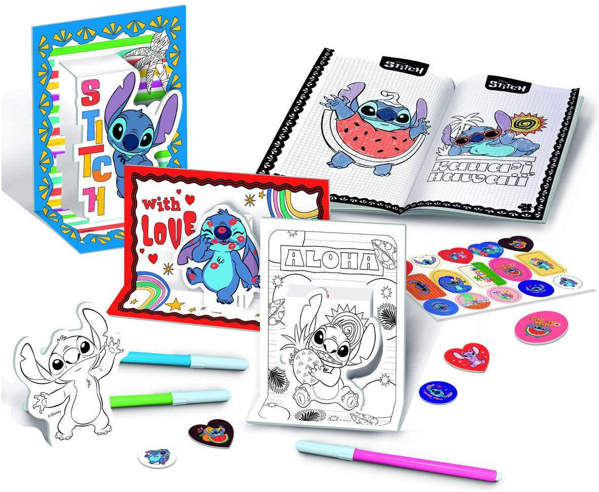 Lisciani Stitch Colouring And Drawing School Backpack - Pop Up Colouring Pages And Personalised Stickers for Kids