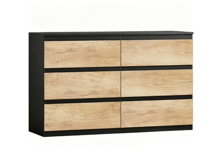 FSX Commode 6 tiroirs pour chambre à coucher en bois 120x39x75 cm noir et chêne