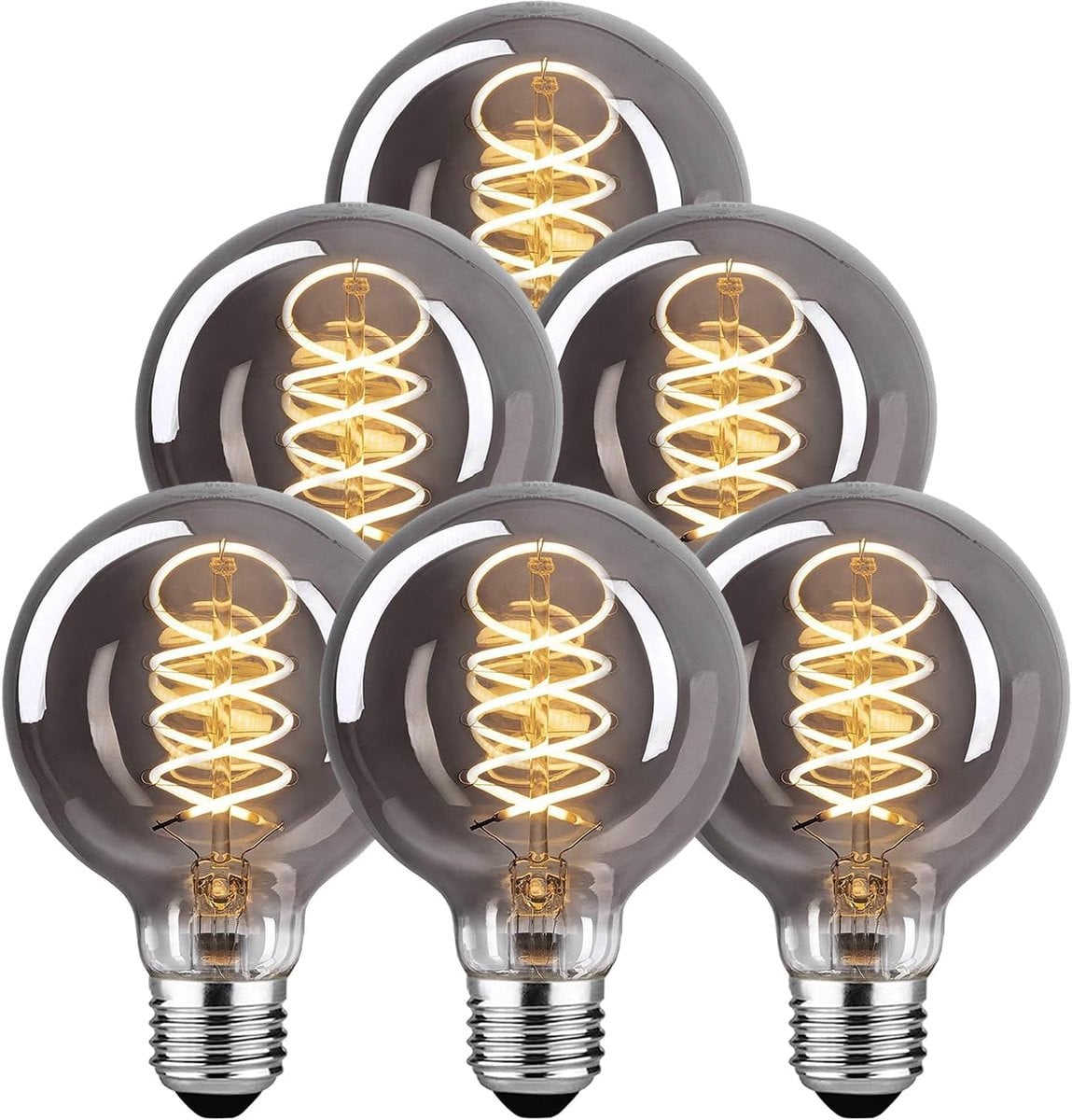 Set van 6 LED Vintage Edison Gloeilampen E27 4W Warm Wit - Rookgrijs - Dimbare Retro Verlichting