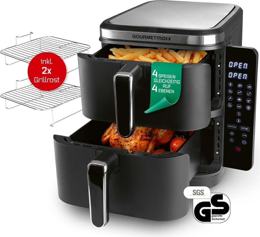 DS Produkte GOURMETmaxx FryUp Verticale dubbele frituurpan met hete lucht, 4 niveaus, 10 liter