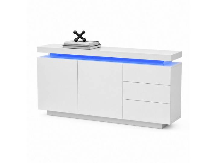 Stilvora Sideboard in Weiß Sideboard mit 2 Türen, 3 Schubladen,LED-Beleuchtung für Wohnzimmer, B140/T35/H72.5cm, Rechteckig,Rechteckig, 140x72.5x35 cm, Kleinmöbel, Kommoden, Sideboards