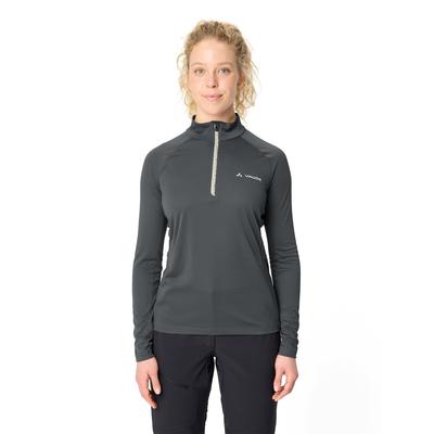 Langarmshirt VAUDE, Damen, Gr. 40, grau (graphite), Web, Obermaterial: 100% Polyester, hoch geschlossener Ausschnitt, Raglanärmel,eng eingefasste Kante, Shirts Langarmshirt, sportlicher Stil, für Trekking und Wandern