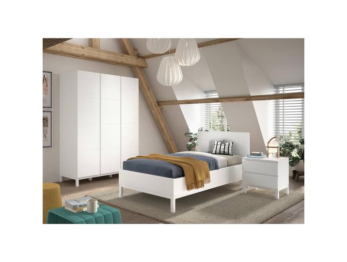 Einzelzimmer, Weiß, Holz, Kiefer, 6 Fächer, Griffloses Öffnen & Soft-Close-System, MID.YOU