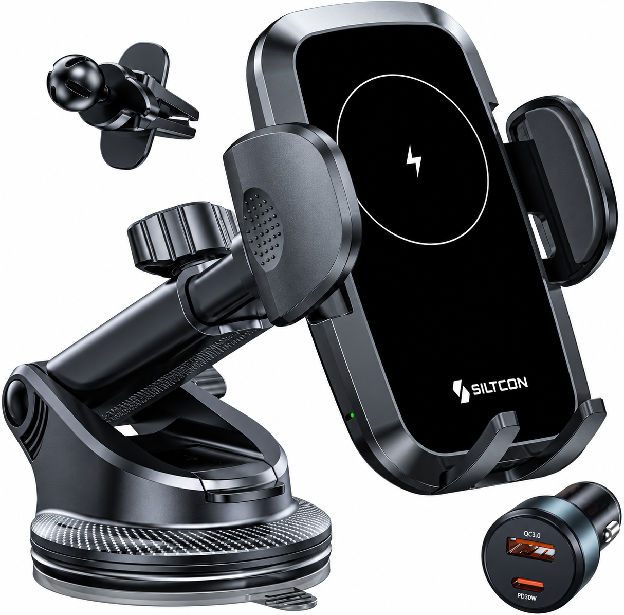 Siltcon Auto-Handyhalterung mit 15W kabelloser Ladefunktion und Saugnapf