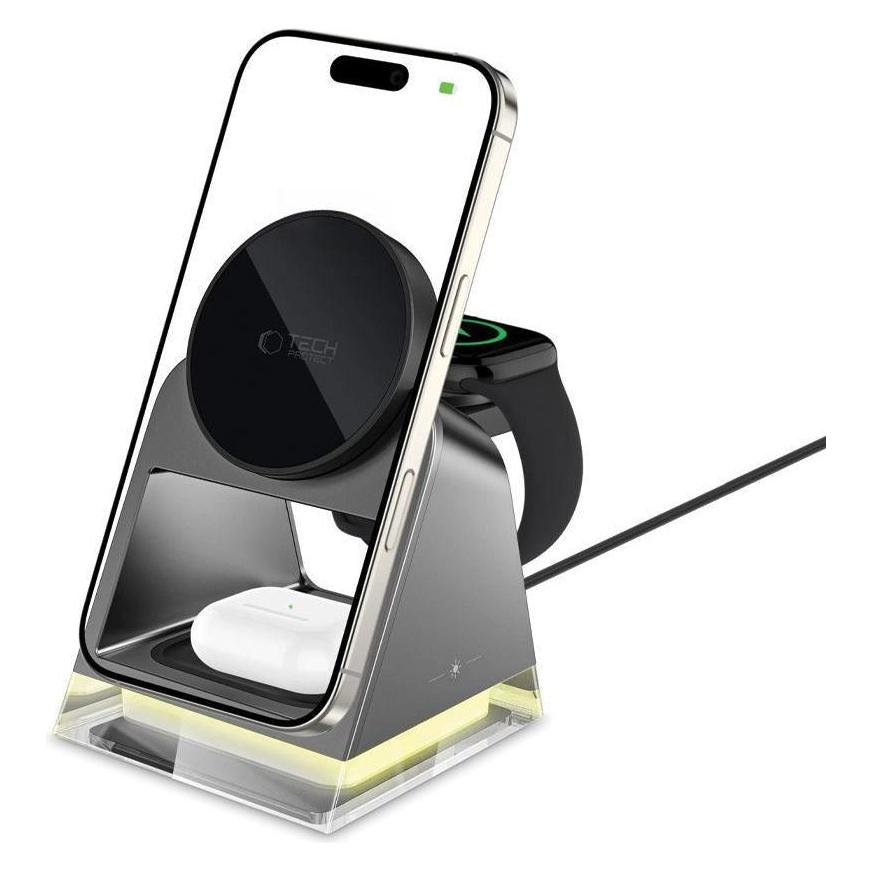 Tech-Protect QI15W-A43 3in1 Wireless Charger with MagSafe for Apple Devices - Black (15 W) (27009-0)