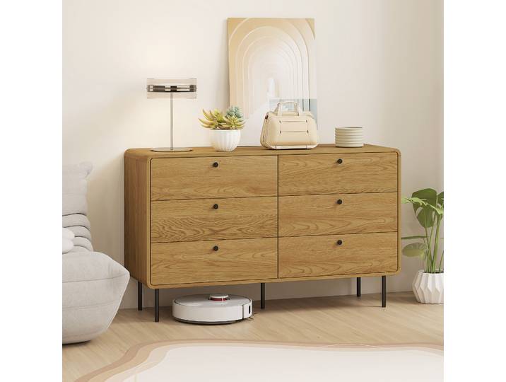 HOMCOM Commode 6 Tiroirs Moderne Effet Chêne Pieds Acier
