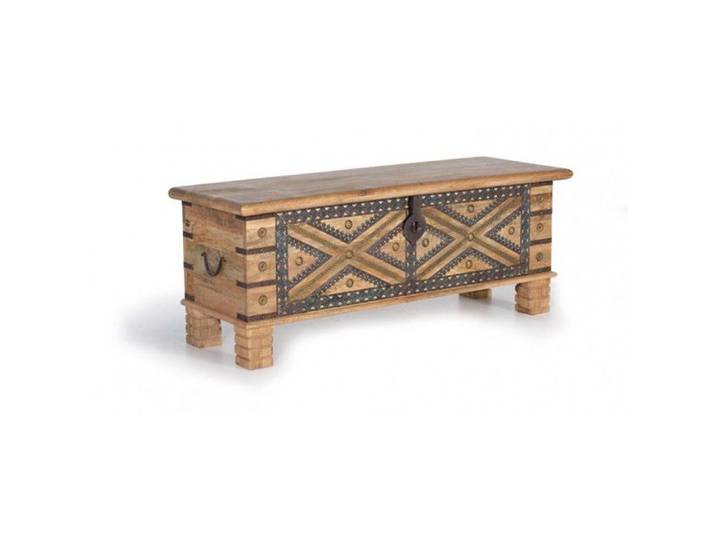 Coffre Bois Fer Marron 116x40x46cm - Décoration d'Autrefois