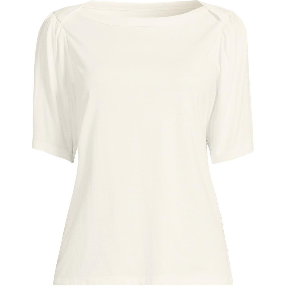 Supima-Shirt mit U-Boot-Ausschnitt für Damen, Damen, size: regular, Elfenbein, Baumwolle, by Lands' End