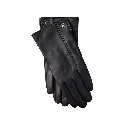 Lederhandschuhe CALVIN KLEIN "METAL CK LEATHER GLOVES", Damen, Gr. M, schwarz, Schafsleder, unifarben, Handschuhe, aus Schaf-Nappaleder