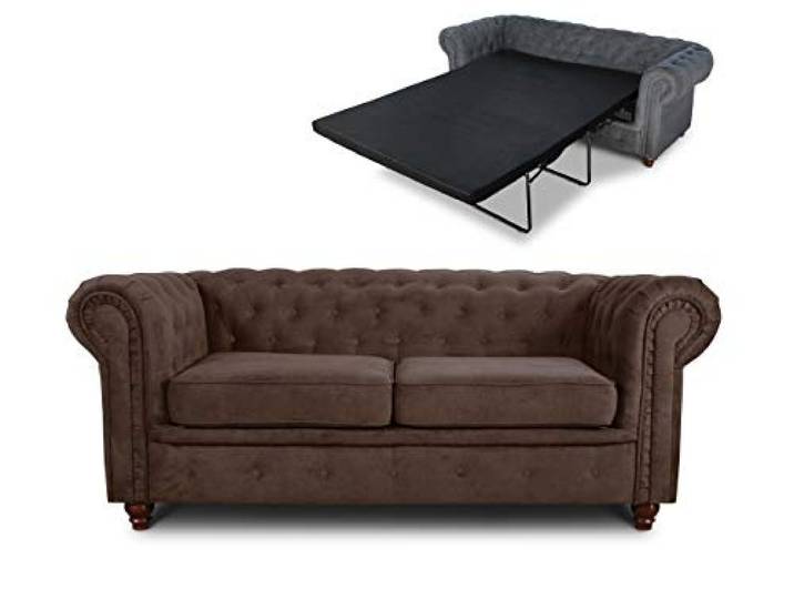 Sofnet - Schlafsofa Chesterfield Asti Bis 2-Sitzer (Braun, Capri 45) Bettsofa, Sofa mit Schlaffunktion, 2-Sitzer, Couch, Bettfunktion, Strukturstoff, Holzfüße, Chesterfield Stil