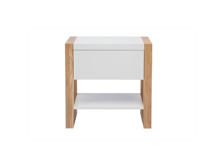 Table de chevet blanc et bois clair frêne massif ARMEL