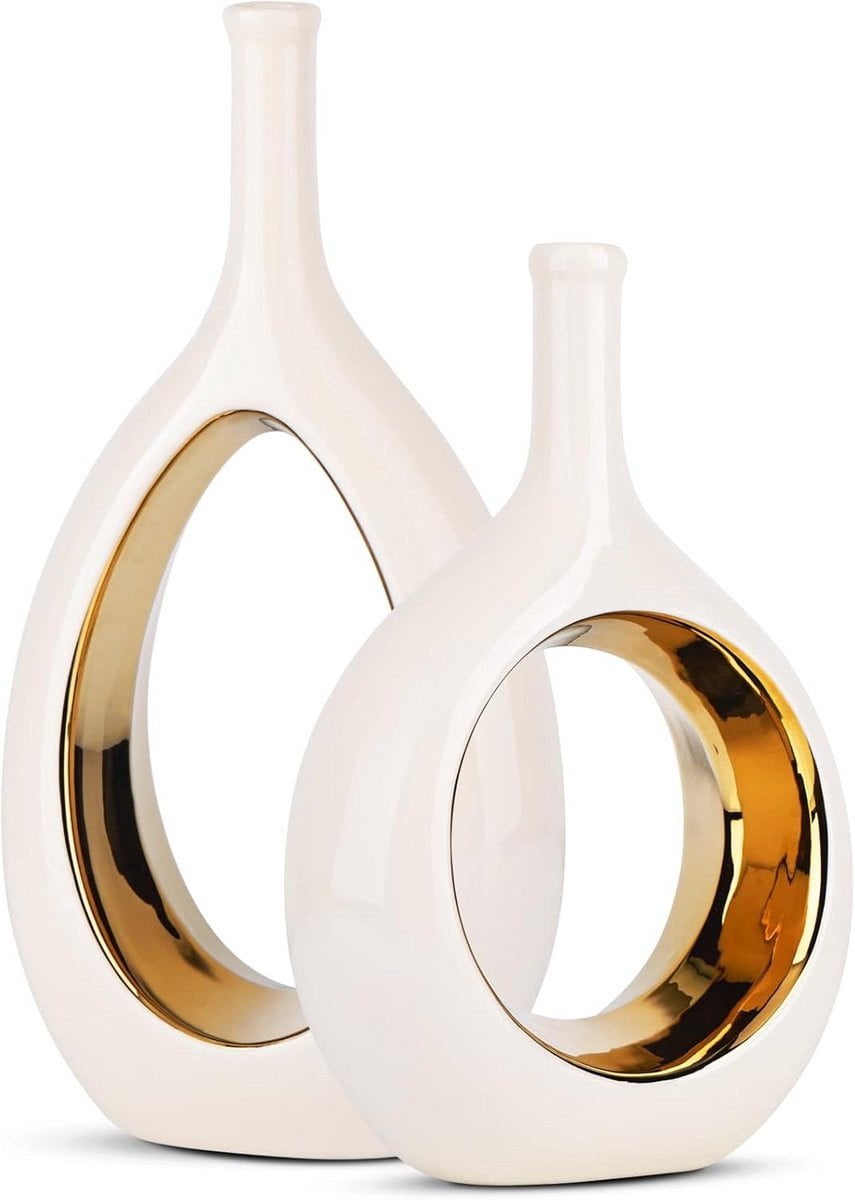 Witte Gouden Keramische Vaas - Moderne Minimalistische Decoratie met Gat