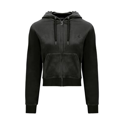 Kapuzennickijacke JUICY COUTURE "ROBERTSON CLASS Damen", Damen, Gr. M, schwarz, 95% Polyester, 5% Elasthan, normal normal, Jacken, Trainingsjacke Damen, Sweatjacke mit Kapuze, Velour, mit Glitzer, Sale