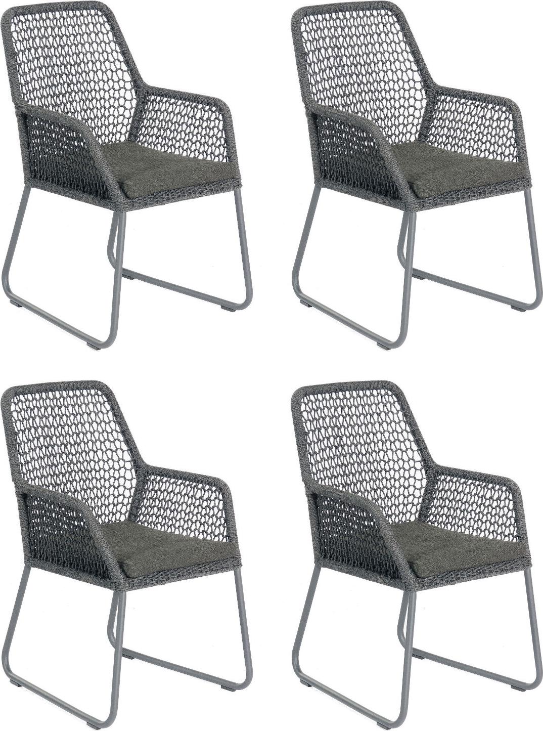 Sonnenpartner Poison 4er-Set Gartensessel Gartenstuhl Alu mit Polyrope dunkelgrau