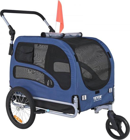 Hunde-Fahrradanhänger - Faltbar - 144 x 72,5 x 84,5 cm - Bis 45 kg - Mit Schiebebügel - Blau/Schwarz
