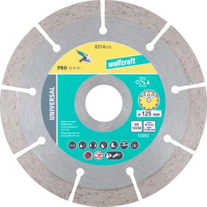 Wolfcraft Trennscheibe Pro Universal, Bohrungs-Ø 22,23 mm, Diamanttrennscheibe, für Beton, Stein & Ziegel, 125 x 1,8 mm