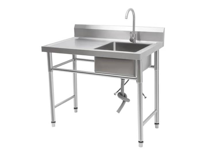 Levkitch Freistehende Edelstahl Spültisch,100×60×93CM Gewerbliche Spülbecken,1 Becken Multifunktionswaschtisch für Outdoor und Camping, Spüle mit Wasserhahn Waschtisch (Rechte Becken)