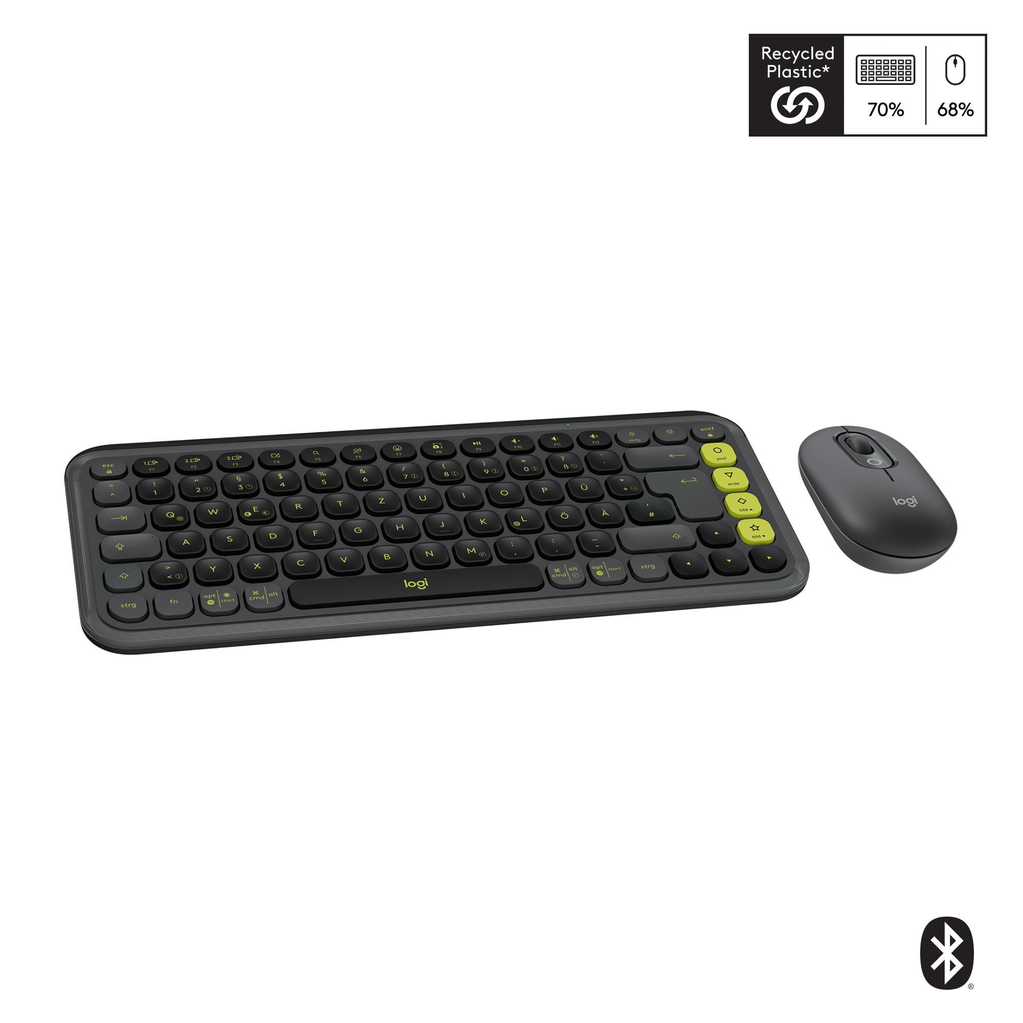 Logitech POP Icon Combo Grafit - Bluetooth®-Tastatur-Maus-Set, Multi-Device, 15 anpassbare Tasten mit der Logi Options+ App 920-013106