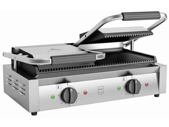 METRO Professional Doppel-Kontaktgrill GPG2201, Edeltahl, 57 x 36 x 20 cm, 3600 W, für Sandwich, Toasts, Steak, Panini, Temperaturregler, höhenverstellbar, silber
