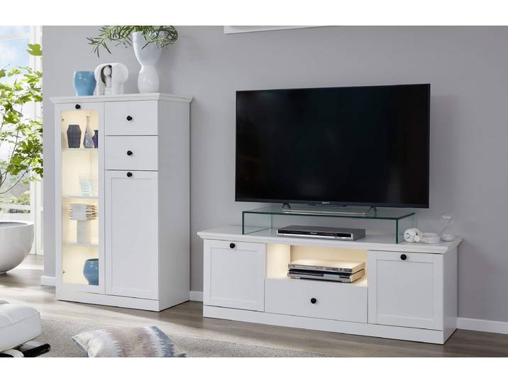 Wohnwand Baxter , weiß , Landhausstil , 2-teilig , LED Beleuchtung 3