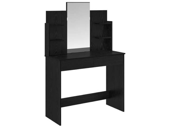 Xhnifbn Schminktisch mit Spiegel Schwarz Eichen-Optik 96x39x142 cm Moderner Frisiertisch fürs Schlafzimmer mit integriertem Flachspiegel, 2 Schubladen und 4 offenen Ablagefächern.