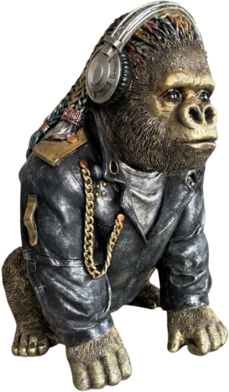 FD Dekofigur Gorilla Rasta mit Kopfhörern 33,5 x 28 cm schwarz/gold