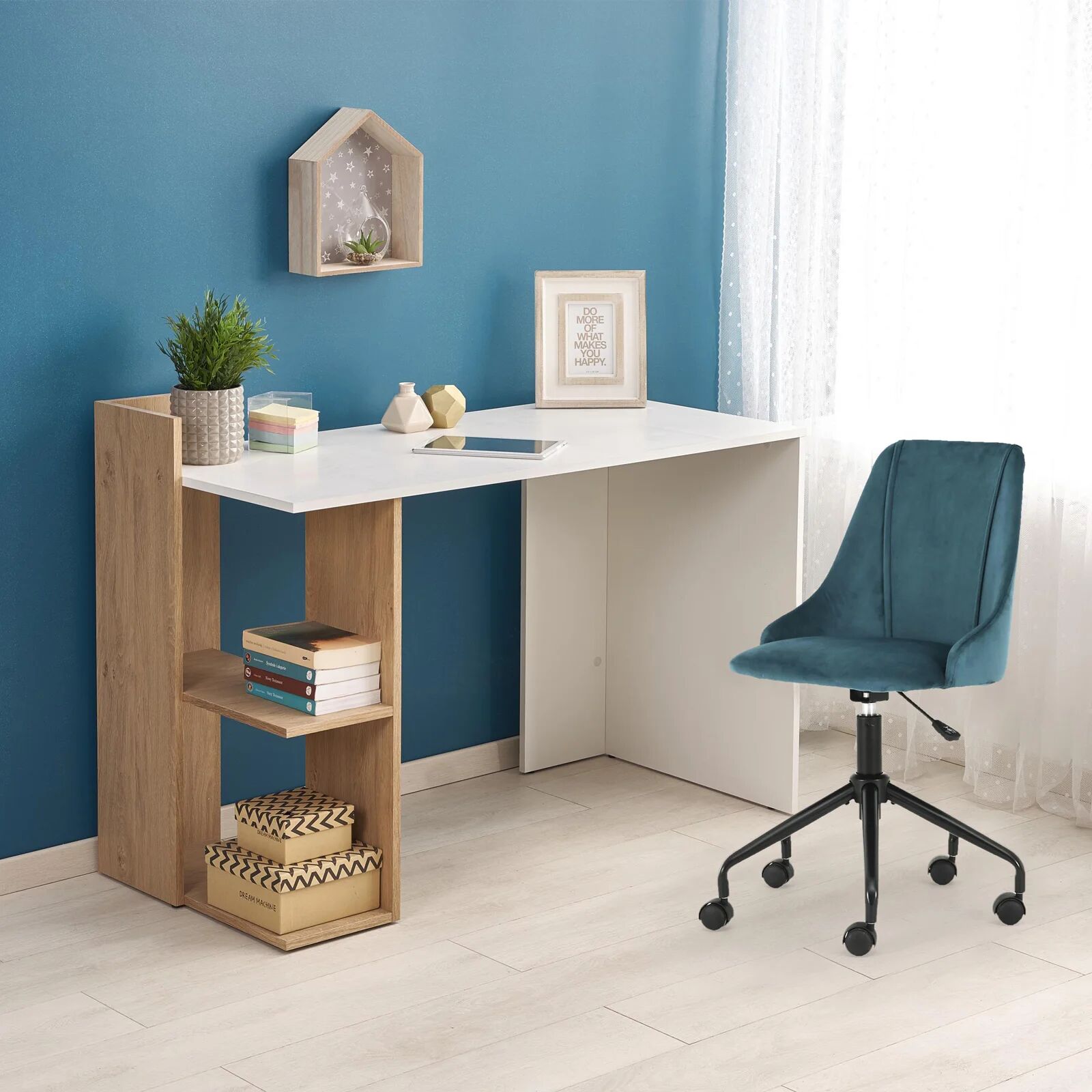 garneroarredamenti Scrivania 122x57cm ufficio moderna bianco rovere Lauren Gihome®