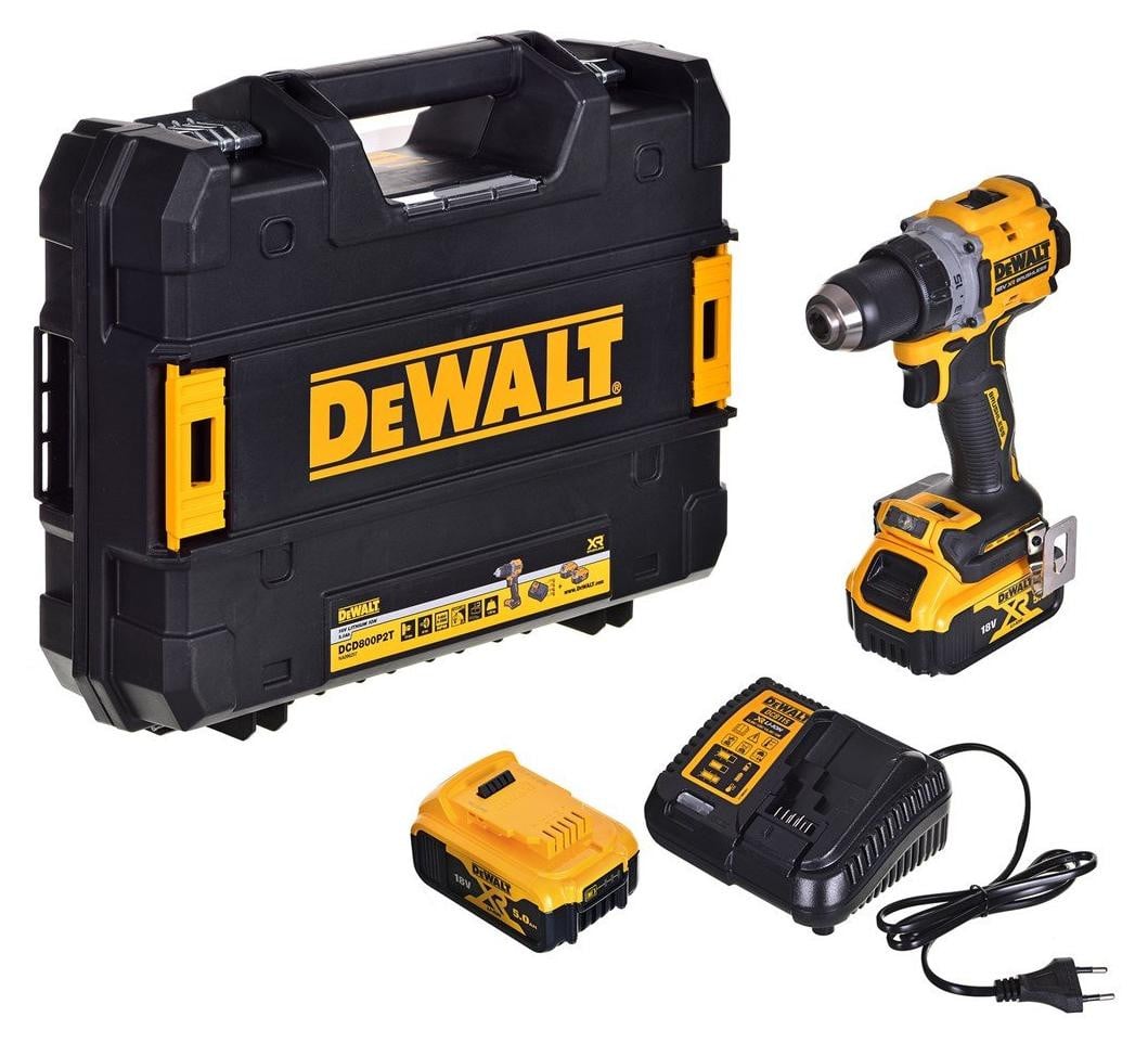 DeWalt Dcd800P2T-Qw Boormachine en schroefmachine 18V met 2x 5,0Ah accu's in Tstak