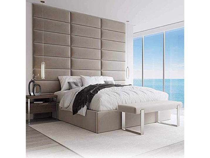 VANT Gepolsterte Kopfteile - Accent Wall Panels - Pack von 4 - Einfach Passen - König und Zwilling Bett Größen (76cm BREITE, Plüschsamt Sandsturm)