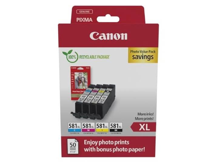 Canon CLI-581XL Multipack Cartouches d'encre d'origine Encre Canon authentique - Noir plus Cyan\, Magenta et Jaune - pour PIXMA TR8550\, TR7550\, TS6150\, TS6151\, TS8150 et plus !